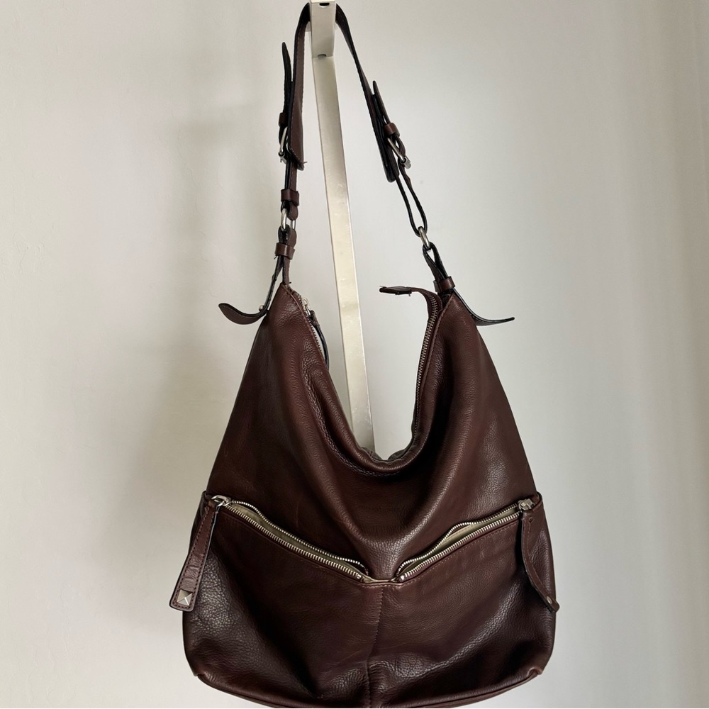 Cynthia Rowley Brown Leather Zip Front Pocket Slouchy Hobo Bag